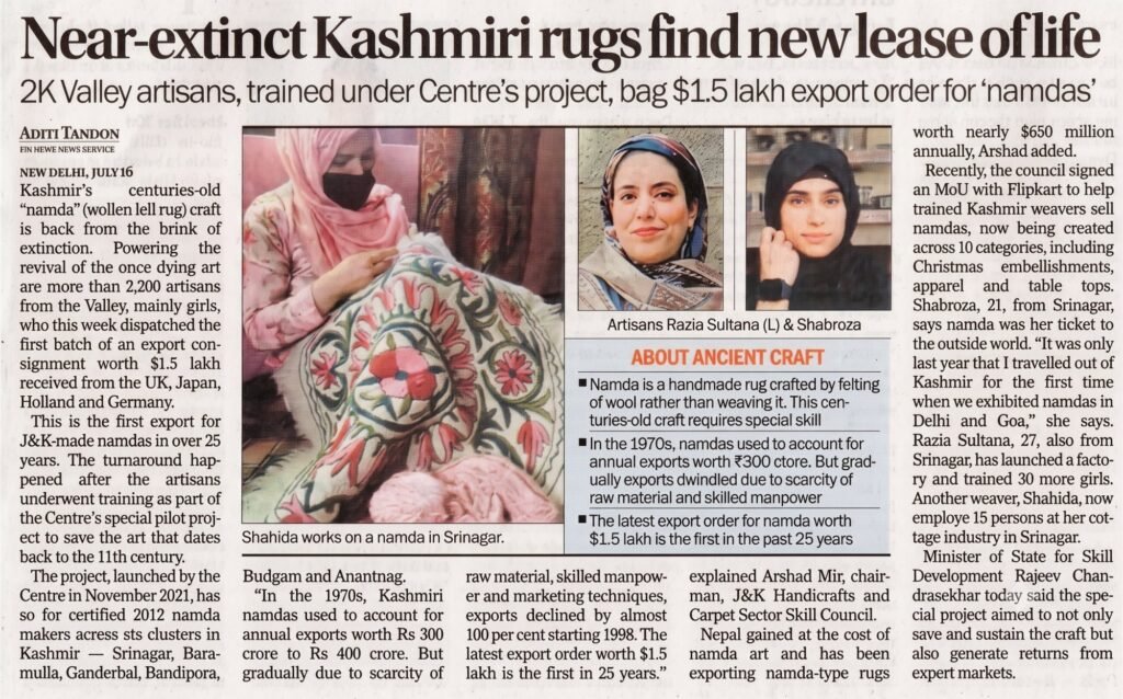 The Indian Tribune feature on near-extinct Kashmiri rugs